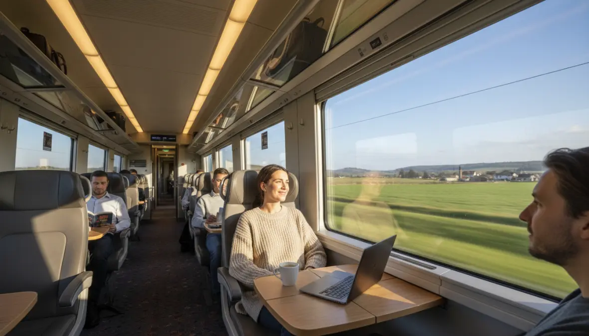 Comfortable interior of European high speed train for city hopping europe