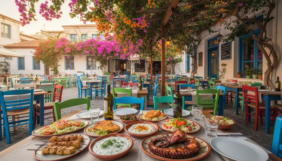 Traditional greek taverna in Plaka Athens serving souvlaki and authentic mezze dishes