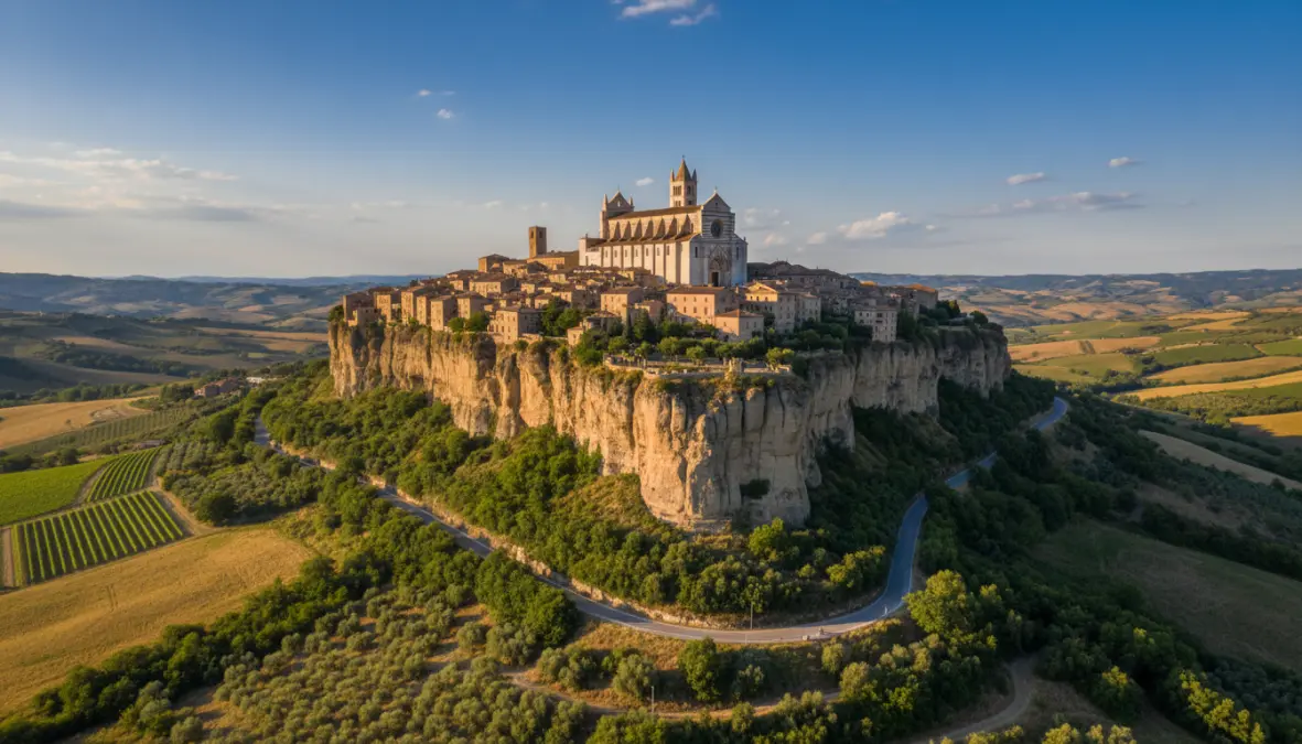 Medieval hilltop town of Orvieto, popular destination for day trips from Rome to Tuscany region