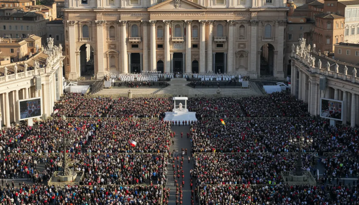 Easter Sunday celebration at St Peter's Square in Rome with crowds attending papal blessing