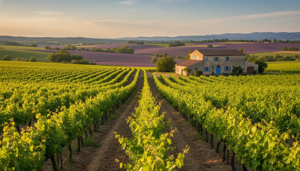 Spring vineyards in Provence with blooming lavender fields perfect for wine tasting tours
