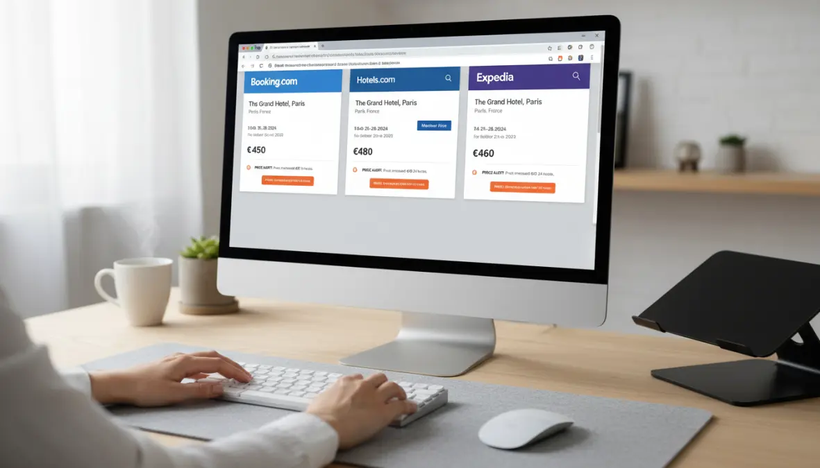 Hotel price comparison platforms showing weekend hotel booking tips for Europe