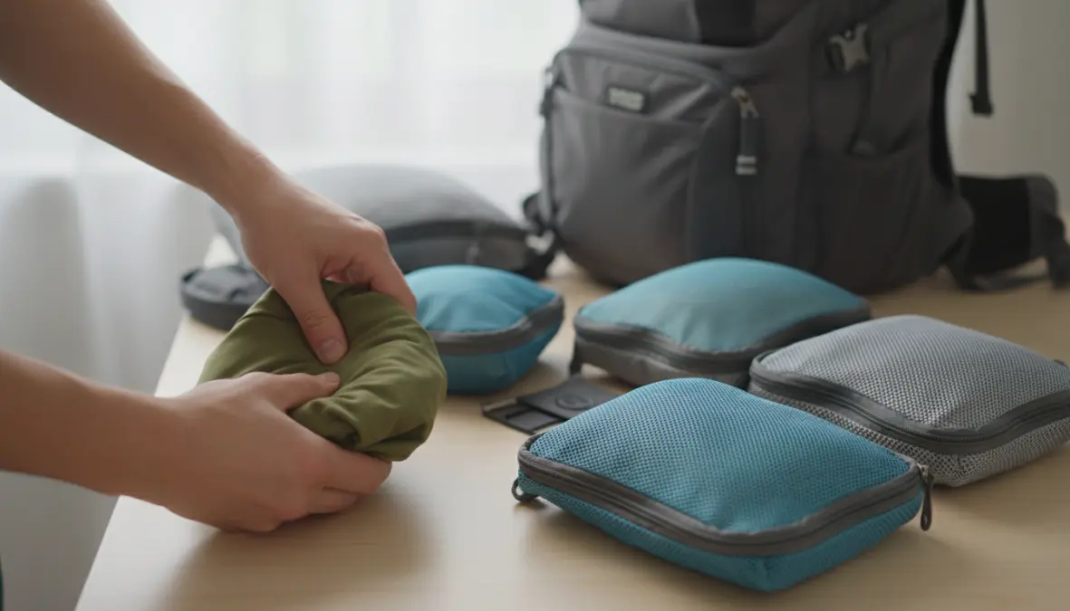 Demonstration of efficient packing technique for carry-on only Europe travel