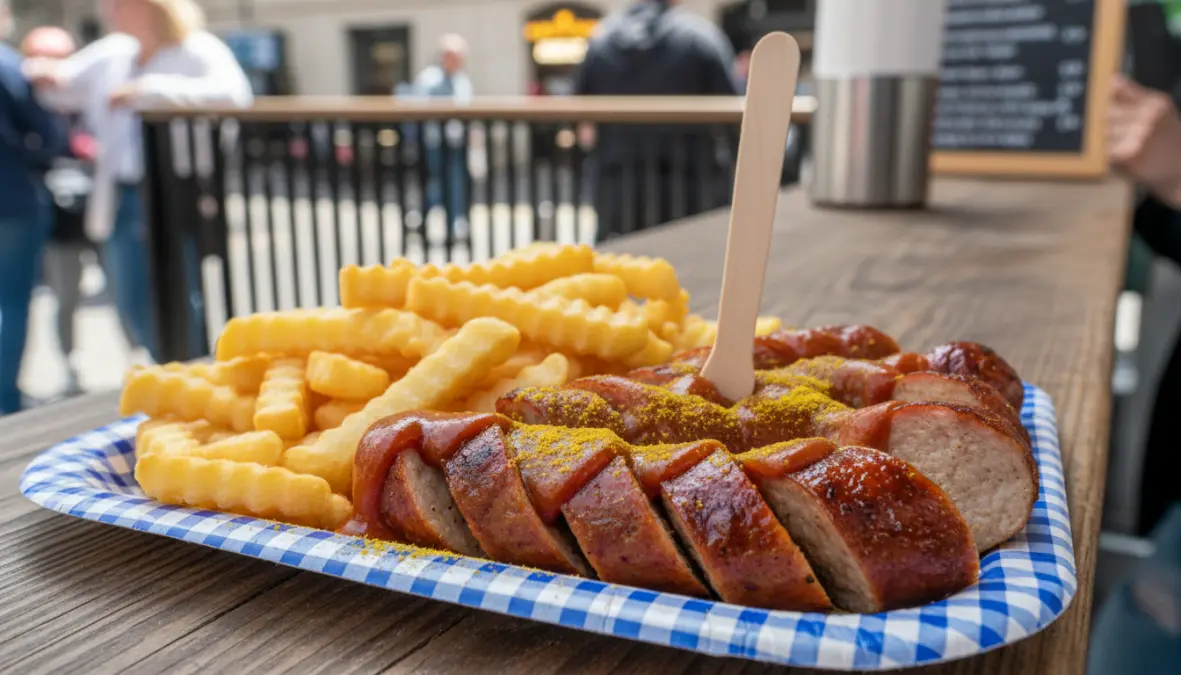 Traditional currywurst Berlin street food, best currywurst in berlin