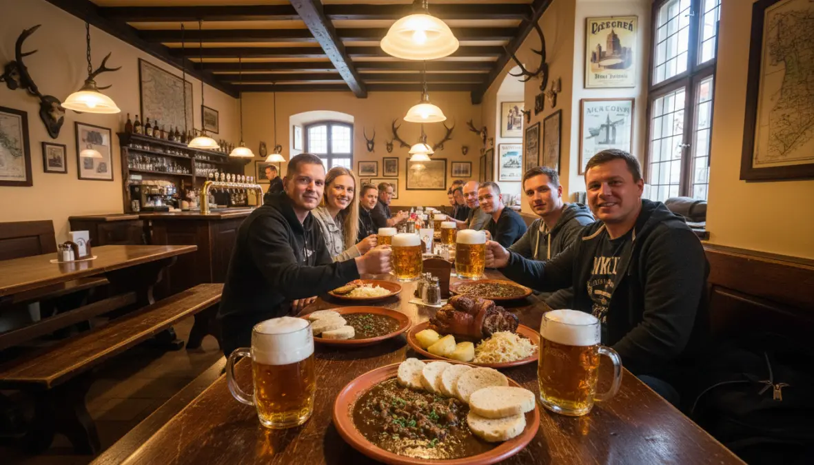 Traditional Prague beer hall experience with Czech beers and bohemian cuisine