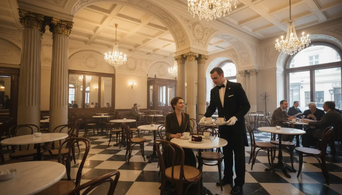 Authentic Viennese coffee culture experience at historic coffee house with Sachertorte dessert
