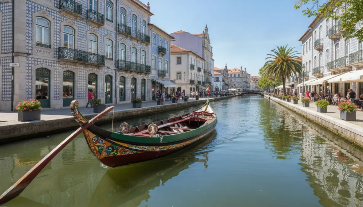 Decorated moliceiro boat on the canals of Aveiro, Portugal, a romantic Venice alternative