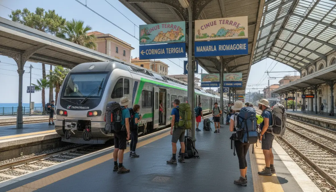 Regional train at La Spezia station connecting Florence to Cinque Terre villages