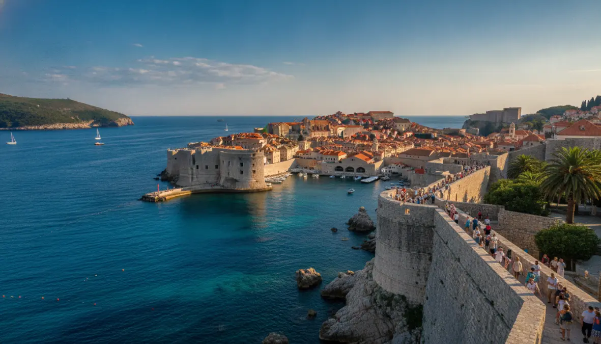 Dubrovnik Croatia coastal view in June, Mediterranean summer destination with blue sea and historic walls