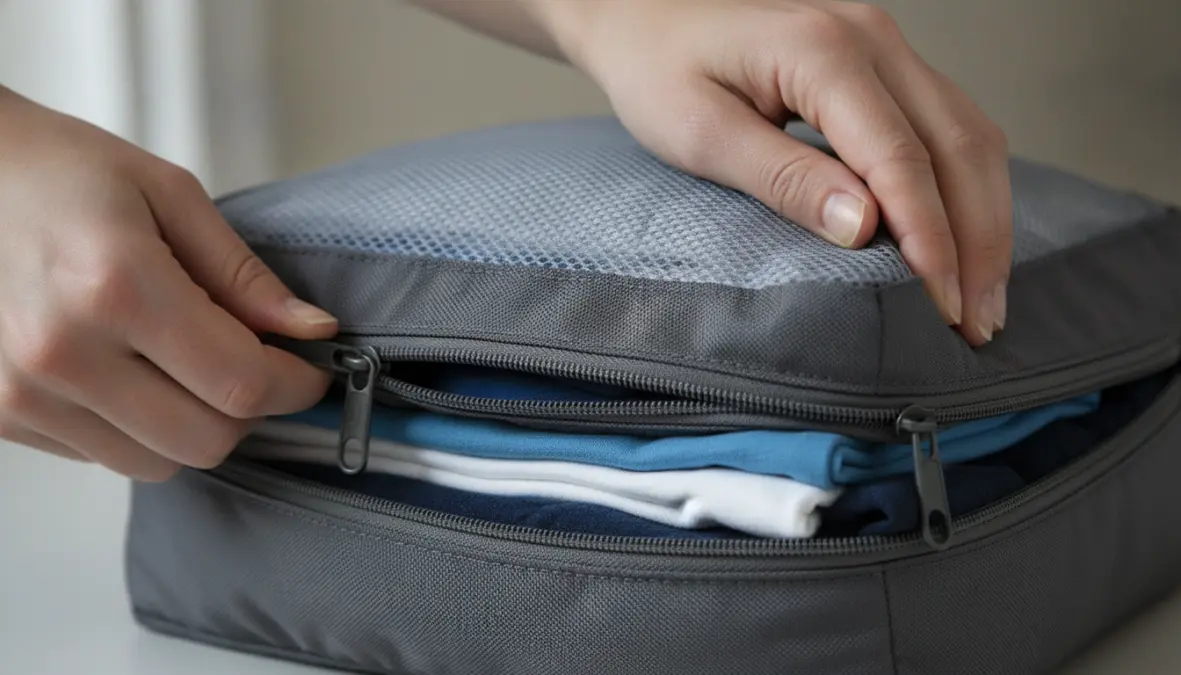 How to organize luggage with packing cubes compression zipper demonstration