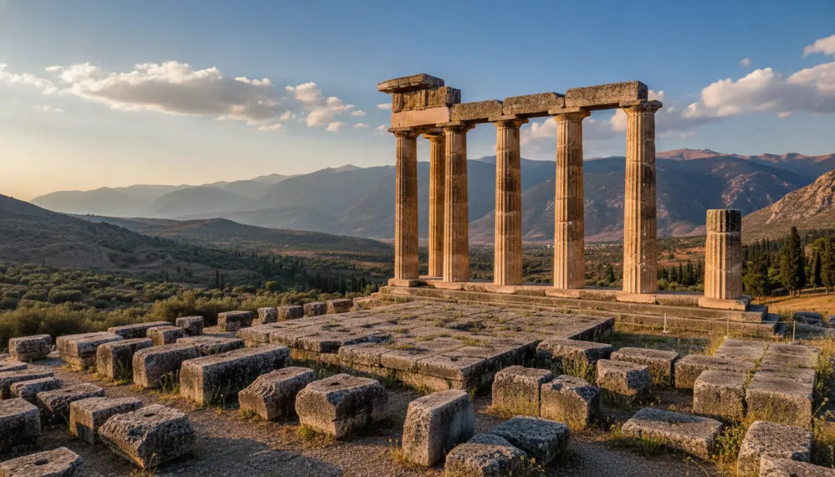 Temple of Apollo at Delphi archaeological site, popular day trip destination from Athens