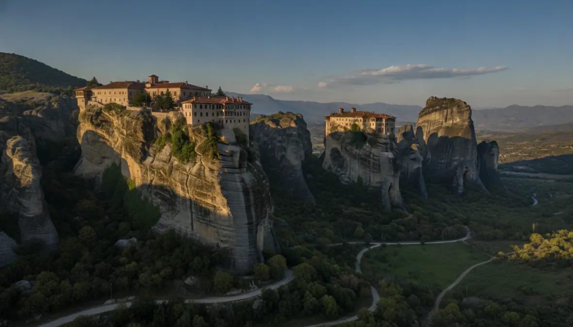 Meteora monasteries on rock pillars in Greece, popular day trip destination from Athens