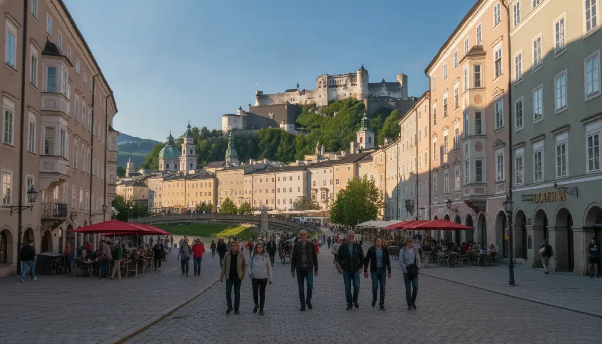 Historic Salzburg old town with fortress, popular day trip from Munich by train