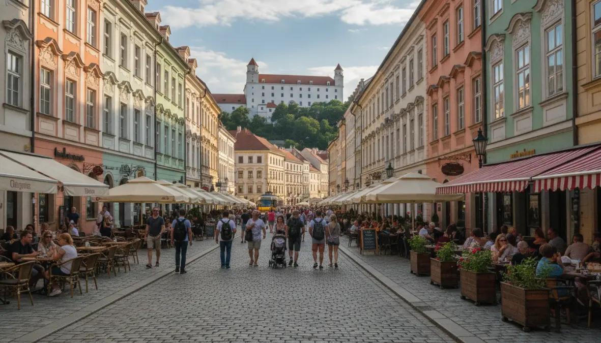 Bratislava Old Town streets showing historic architecture, easy day trip from Vienna to Slovakia