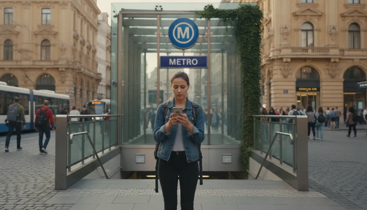 First-time traveler using public transportation in European capital city for weekend trip