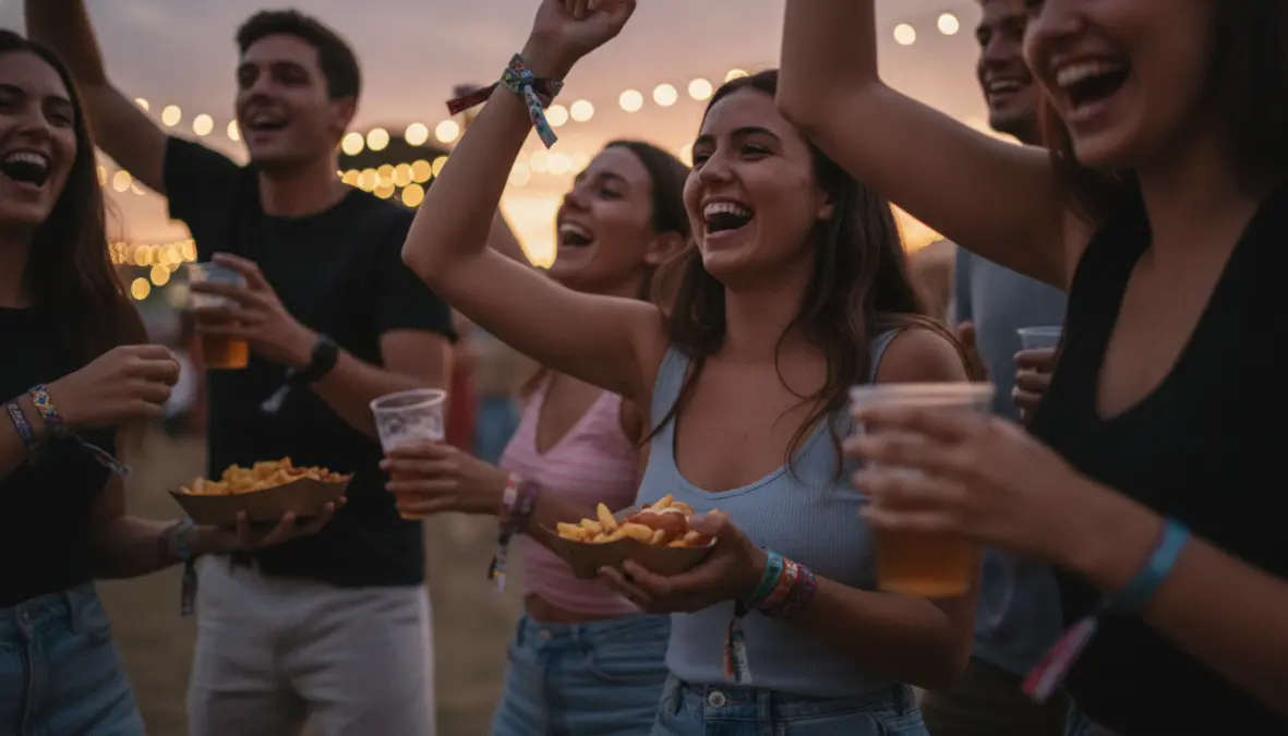 Festival crowd enjoying live music at european summer music festival