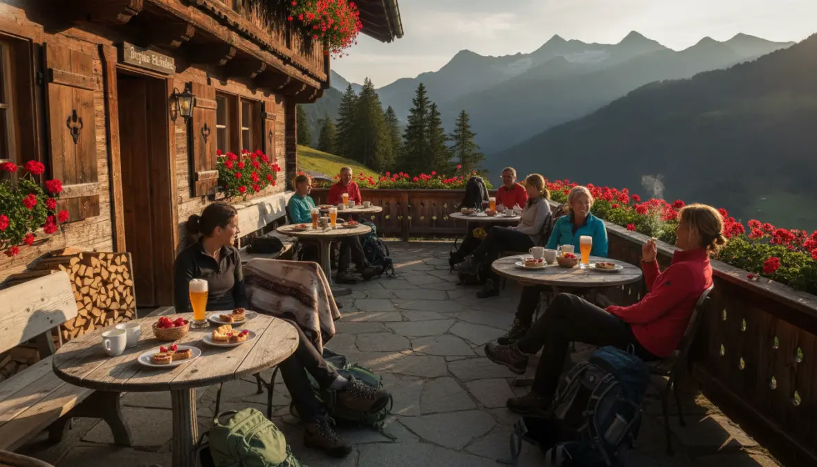 Mountain lodge accommodation in European alpine hiking destination