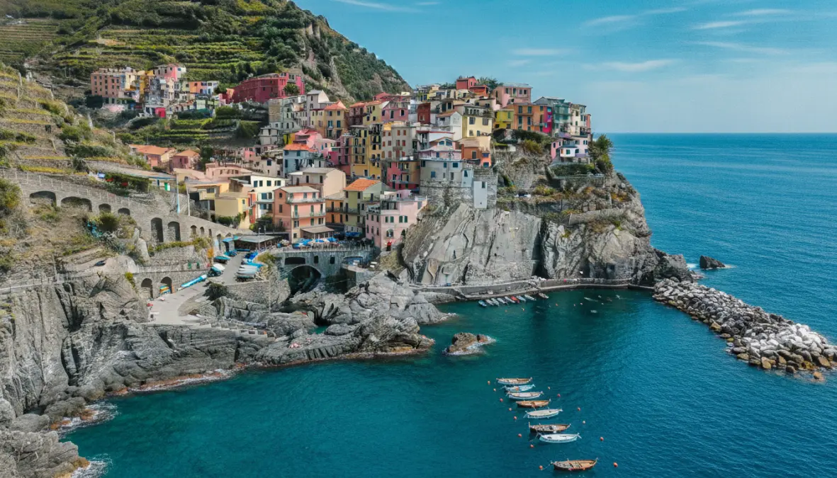 Italian Riviera destinations Cinque Terre with colorful seaside villages and turquoise waters