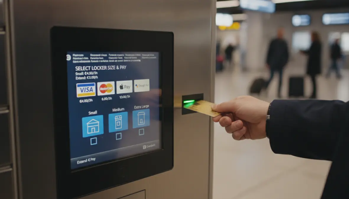 Electronic payment terminal for train station luggage lockers in Europe