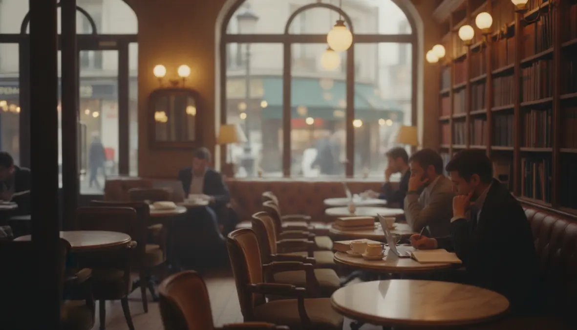 Traditional literary cafe in Paris where famous writers gathered, exemplifying book themed travel Europe experiences