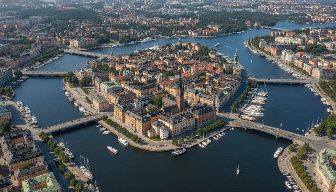 Stockholm archipelago and old town aerial view, ideal scandinavian weekend trip destination