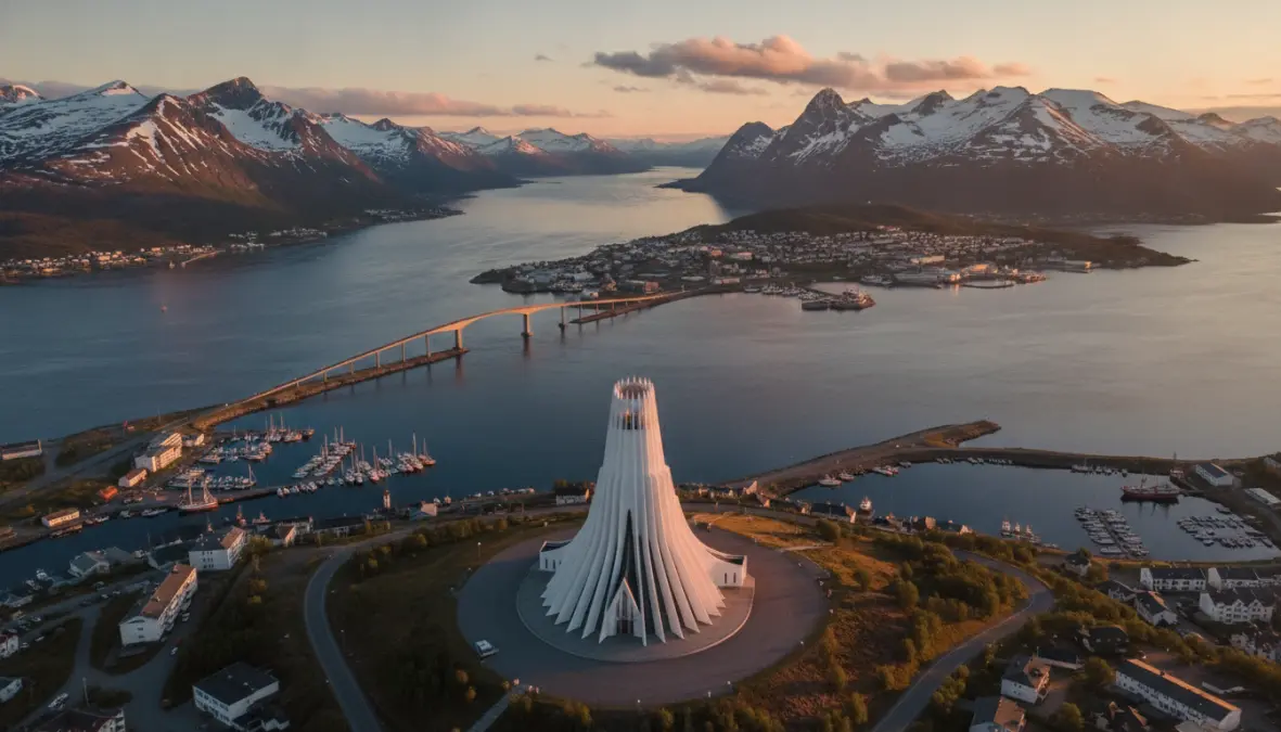Tromsø Arctic Cathedral bathed in midnight sun light, perfect destination for Nordic summer travel
