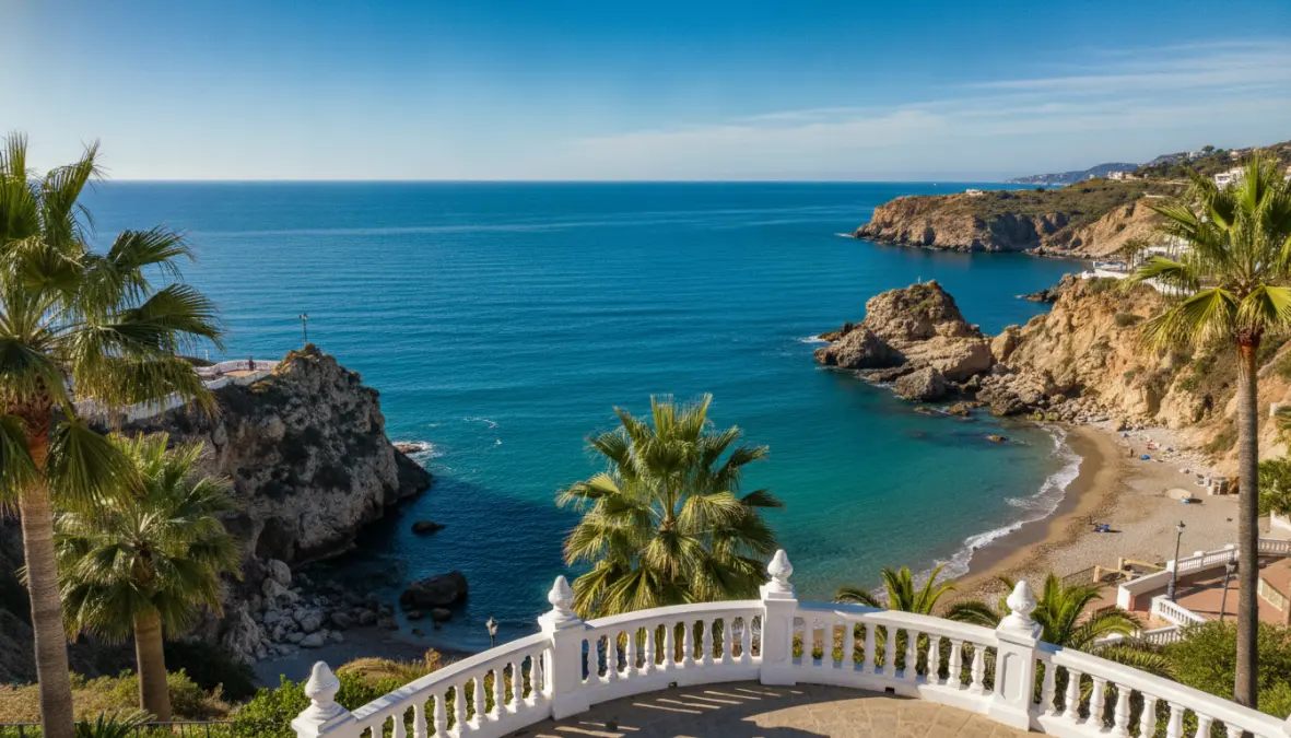 Balcón de Europa viewpoint in Nerja showing beautiful Costa del Sol coastline and Mediterranean beaches