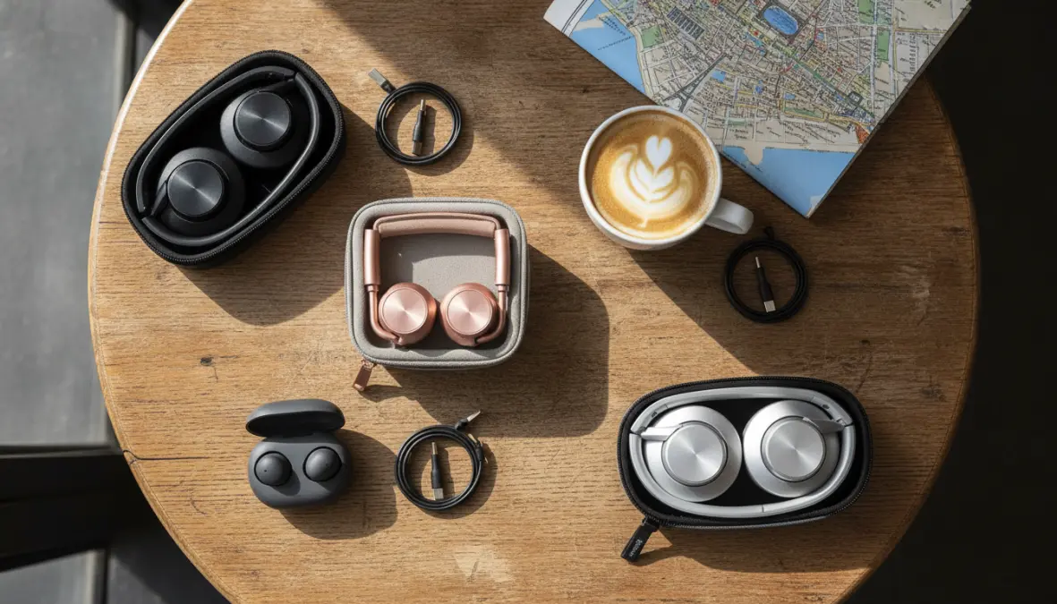 Comparison of best travel headphones with foldable designs and travel cases for city breaks