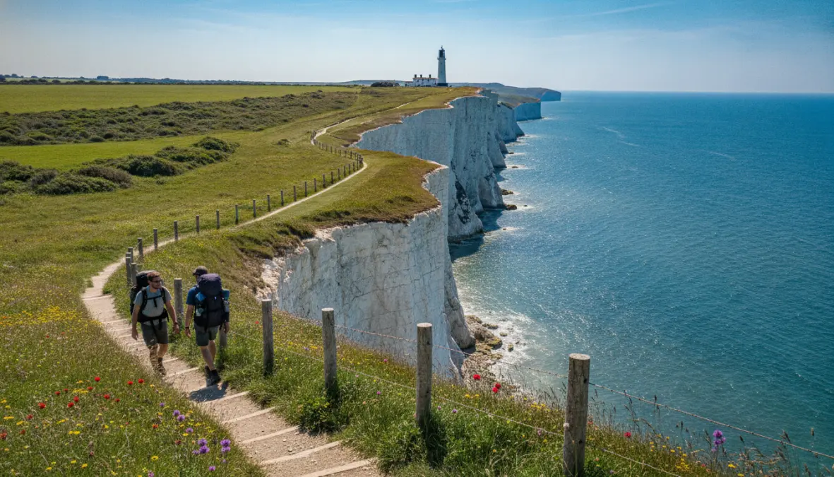Coastal walking trail along the White Cliffs of Dover with stunning English Channel views