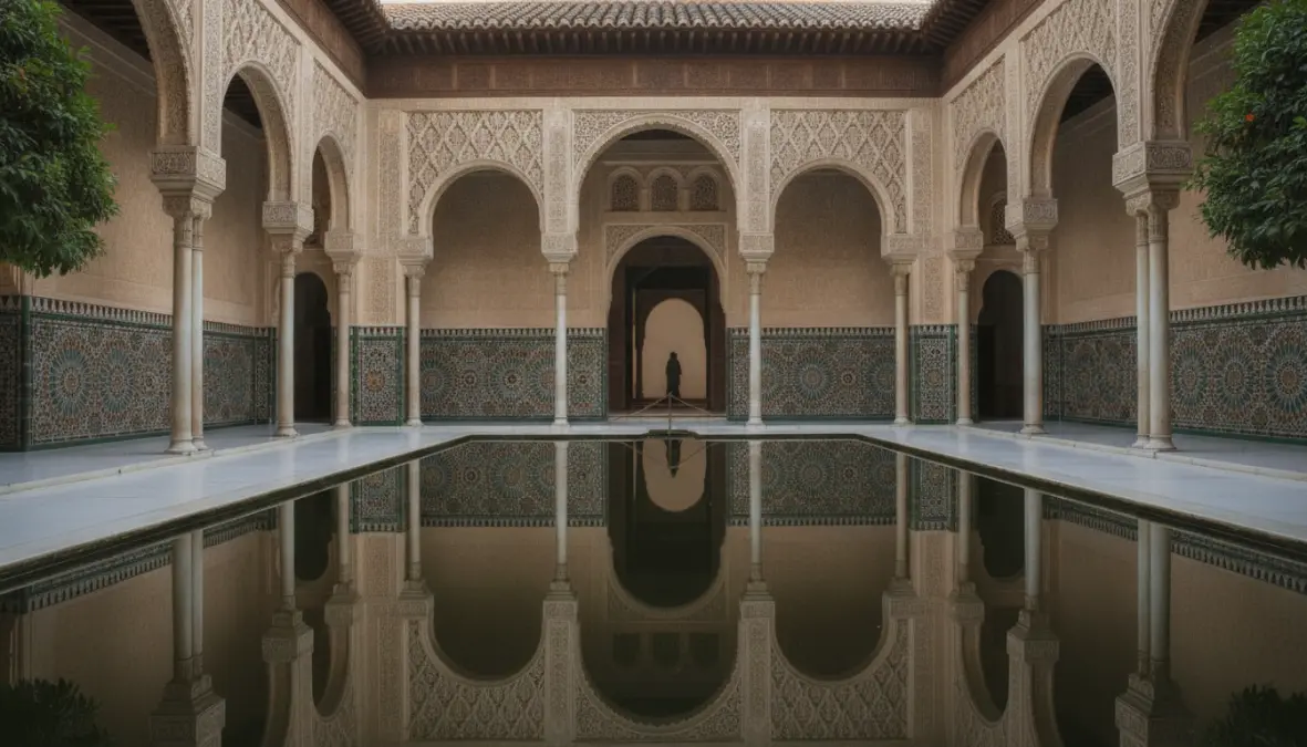 Nasrid Palaces interior at Alhambra palace Granada showing Islamic architecture details