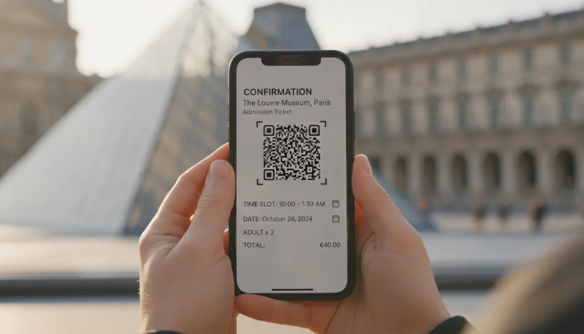 Booking museum tickets online with timed entry reservations on smartphone