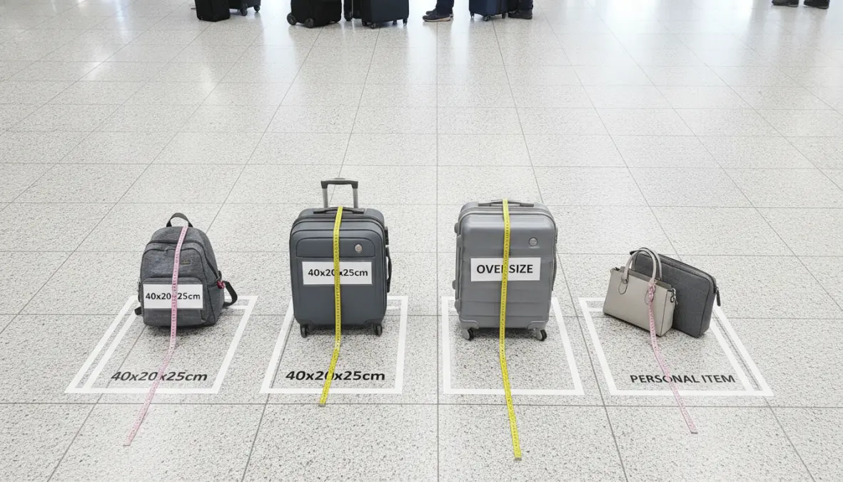 Carry-on baggage size comparison showing baggage allowance policies for European budget airlines
