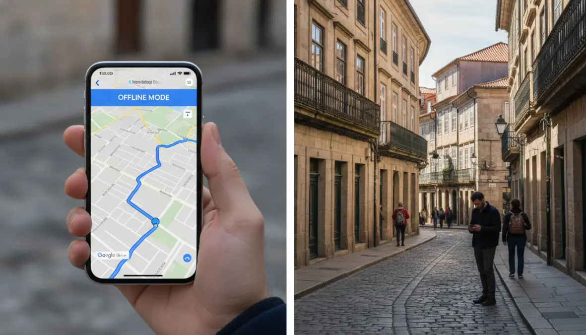Using Google Maps offline navigation while exploring European city streets