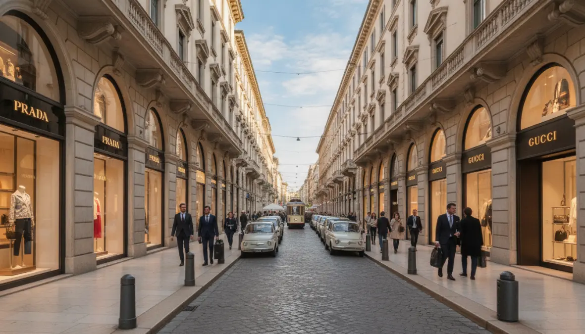 Via Montenapoleone in Milan's Quadrilatero della Moda fashion district, perfect for weekend shopping