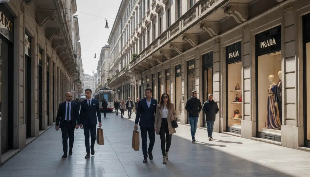 Milan fashion district Via Montenapoleone luxury shopping in Quadrilatero della Moda