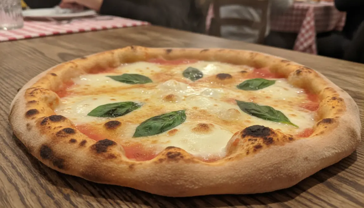 Authentic Neapolitan margherita pizza in traditional Naples pizzeria