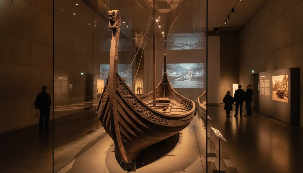 Authentic Viking ship at Oslo's Viking Ship Museum on Bygdøy Peninsula