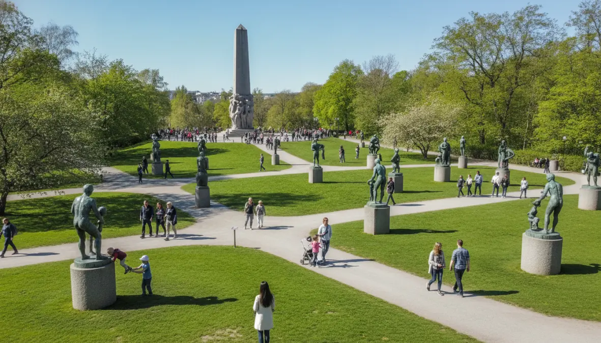 Vigeland Park sculptures in Frogner district, popular Oslo sightseeing attraction