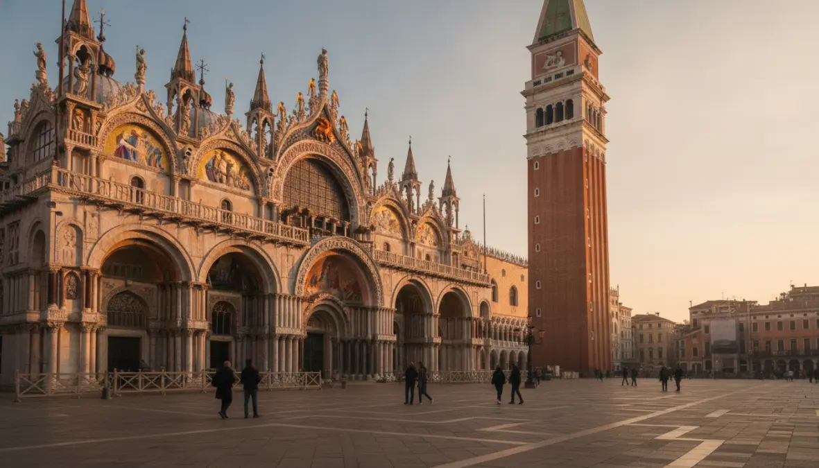 St. Mark's Basilica in Piazza San Marco during quiet morning hours in Venice