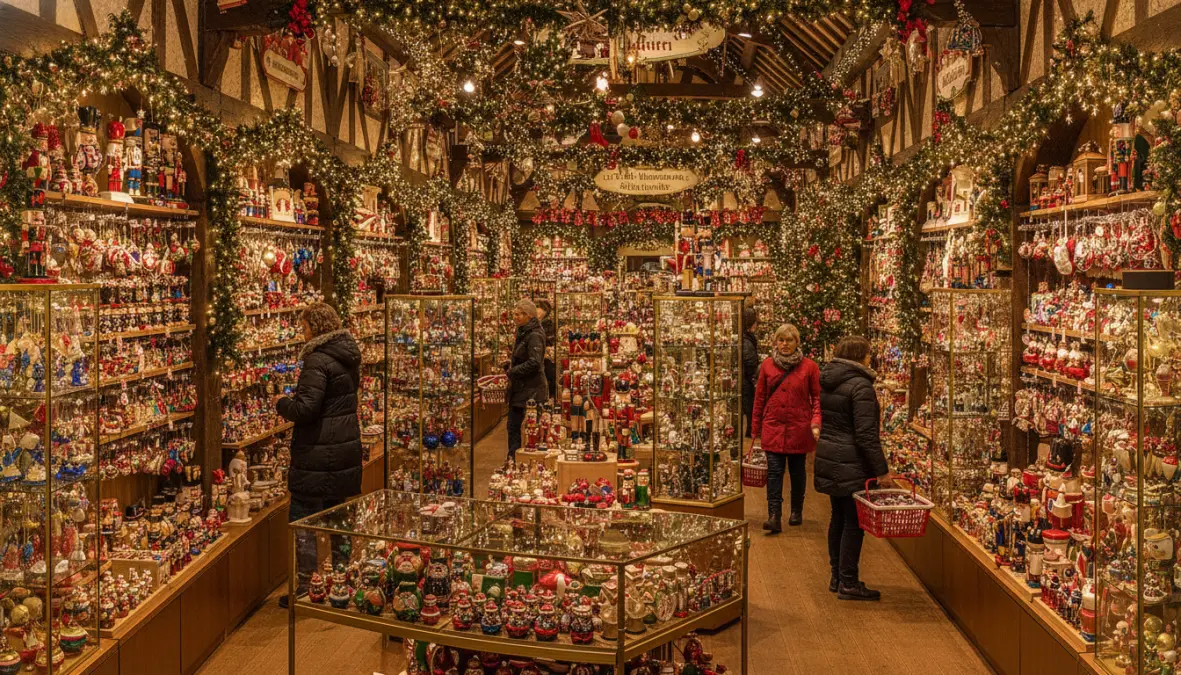 Käthe Wohlfahrt Christmas store interior in Rothenburg Germany, year-round holiday shopping experience