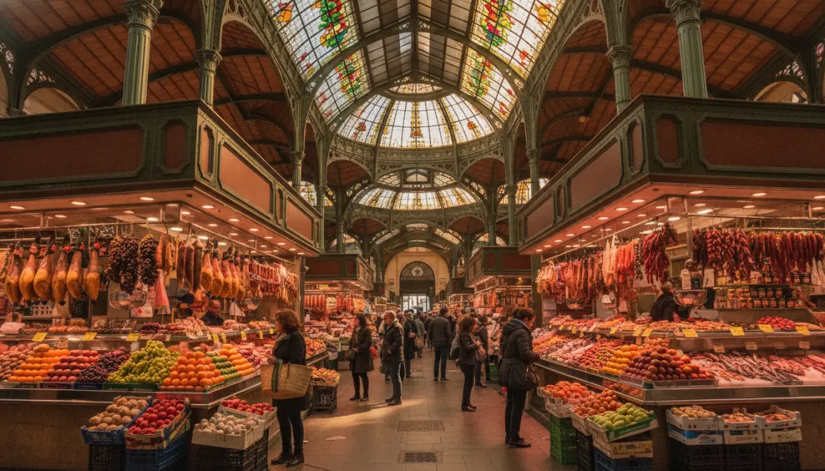 Central Market Valencia interior with fresh produce and traditional architecture - essential stop on valencia 2 day itinerary