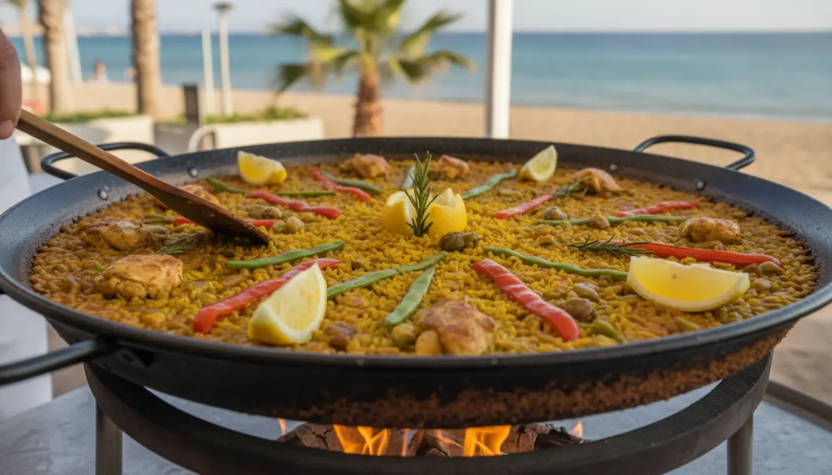 Authentic paella valenciana with traditional ingredients - must-try food during weekend in valencia