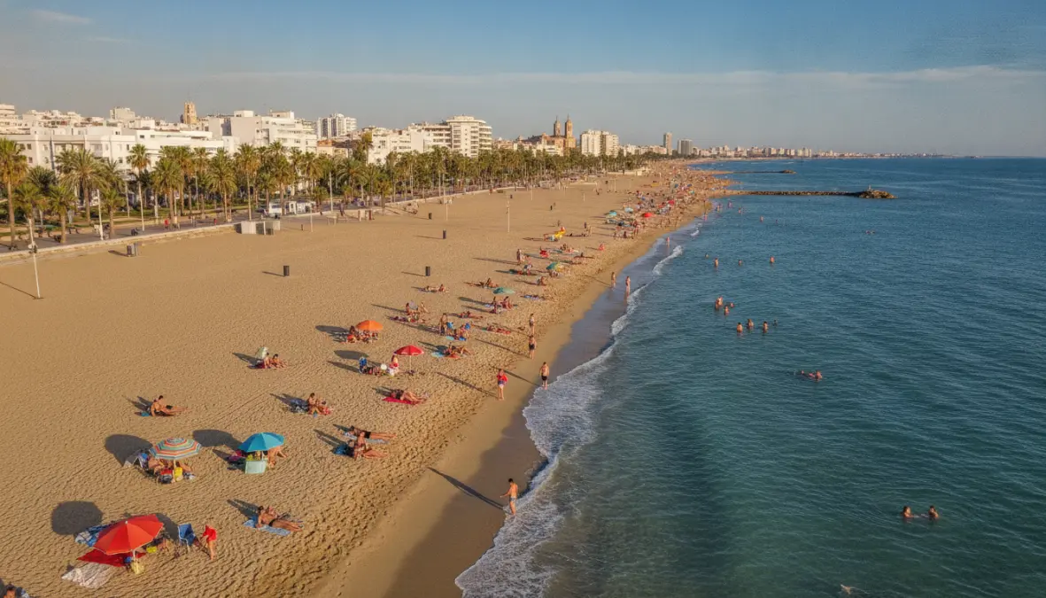 Malvarrosa Beach Valencia with Mediterranean coast and city promenade - valencia beaches near city center